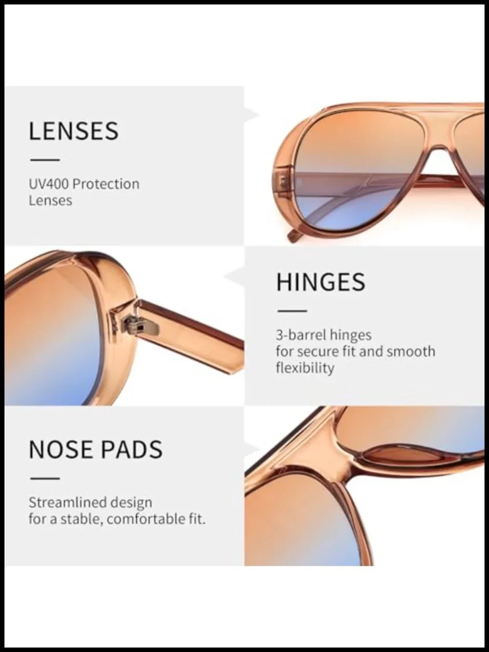 Retro Oversized Aviator Sunglasses with UV400 Protection Unisex